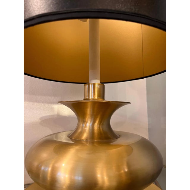 1970s Gilt Brass Black Shade Table Lamp, 1970s For Sale - Image 5 of 7