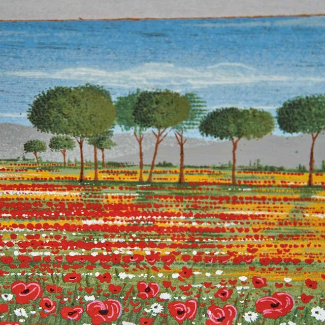 Mita Romano, Poppy Field, 1990s, Tempera on Panel, Framed For Sale - Image 3 of 5