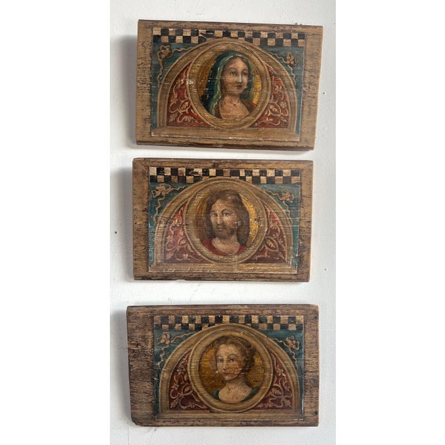 Renaissance 19th C. Religious Inspired Painted Wooden Plaques For Sale - Image 3 of 11