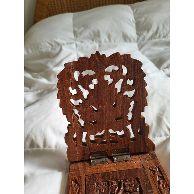 Folk Art 1960s Hand Carved Himalayan Jungle Sheesham Carved Wood Adjustable Book Holder For Sale - Image 3 of 7