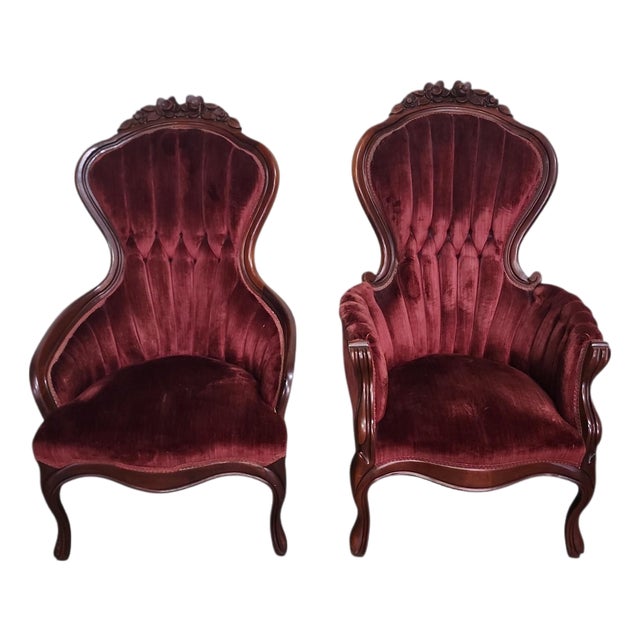 Vintage Pair Kimball King and Queen Armchairs For Sale