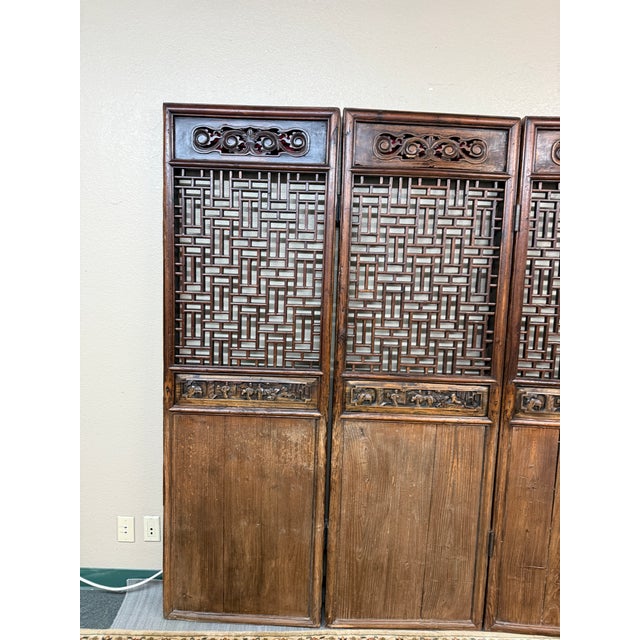Chinese Carved Wood Folding Screen, Antique For Sale - Image 9 of 12