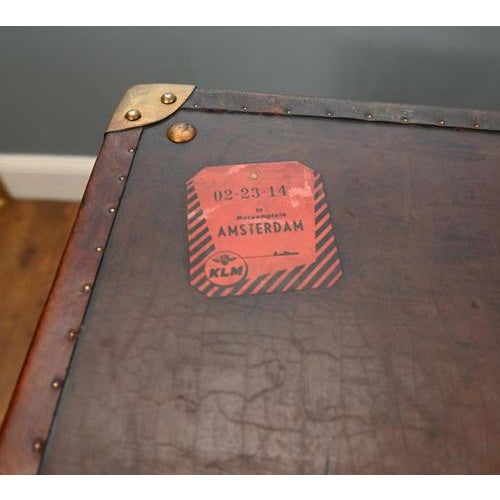 Vintage Leather Travel Trunk For Sale - Image 3 of 10