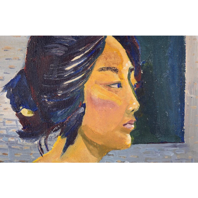 Textile "American Geisha" - Figurative Portrait in Oil on Linen by Patricia Gren Hayes For Sale - Image 7 of 11
