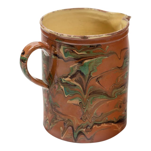 Antique Large Jaspé Pottery Pitcher, Late 19th Century, France For Sale