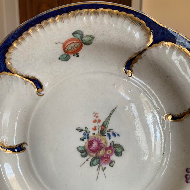 Ceramic Sèvres Style “Feuilles De Choux” Plate in Blue and Gold For Sale - Image 7 of 11