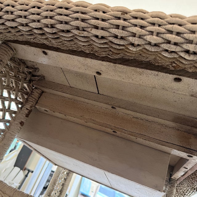 White Wicker Table Desk With Drawer Shabby Chic For Sale - Image 10 of 11