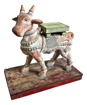 Antique Wood Nandi Cow on Wheels