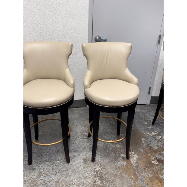 2010s Century Furniture Tracy Swivel Leather Barstools, Pair For Sale - Image 5 of 12