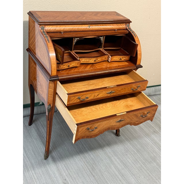 Louis XV Style Roll Top Writing Desk For Sale - Image 11 of 12