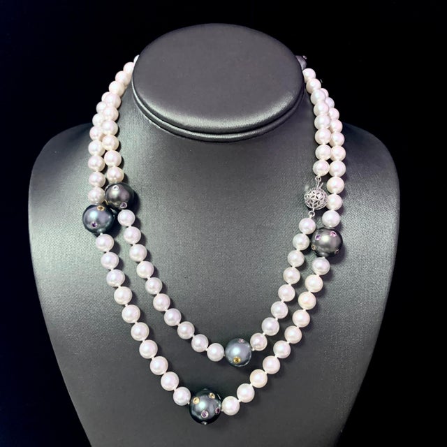 Akoya Tahitian Pearl Diamond Sapphire Necklace 14k Gold Certified For Sale - Image 12 of 16