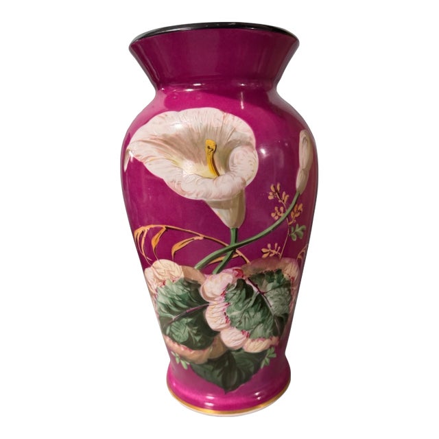 Antique Victorian Hand Painted Floral Decorated Old Paris Porcelain 13" Vase For Sale