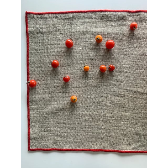 Camel FirmaMenta Italian Natural Raw Linen Placemats With Red Embroidered Edge. A Pair For Sale - Image 8 of 8