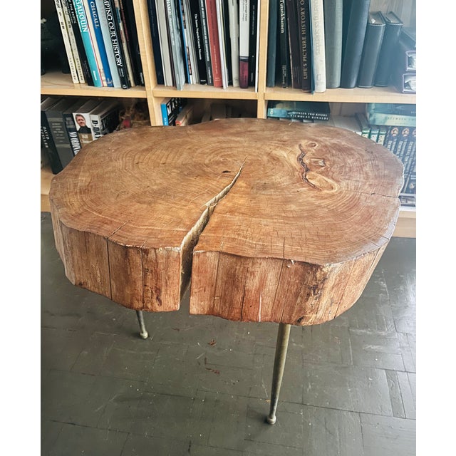 1960s Mid Century Live Edge Coffee Table Maple Brass Legs For Sale - Image 5 of 10