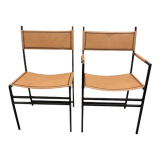 Sol & Luna Iron and Tan Leather Chairs - a Pair For Sale
