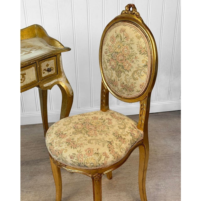 Vintage Italian Rococo Gold Giltwood Writing Desk Vanity W/ Chair For Sale - Image 6 of 14
