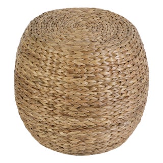 Portofino 22 in. W Water Hyacinth & Rattan Accent Stool, Natural For Sale