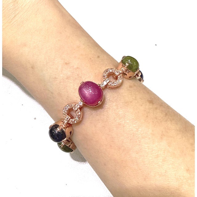 Bochic "Capri" Ruby & Multi Color Sapphire Bracelet Set In 18K Gold & Silver For Sale In New York - Image 6 of 18
