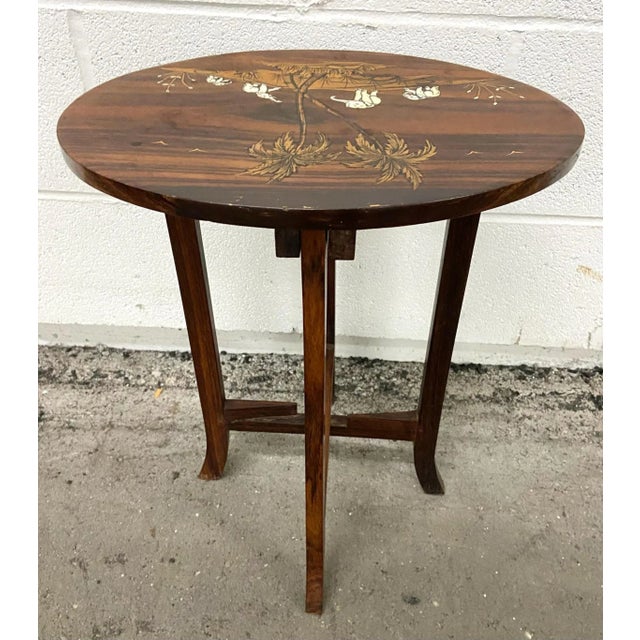 Wood Vintage Shibayama Style Hardwood Side Table With Inlaid Elephant Scene For Sale - Image 7 of 8