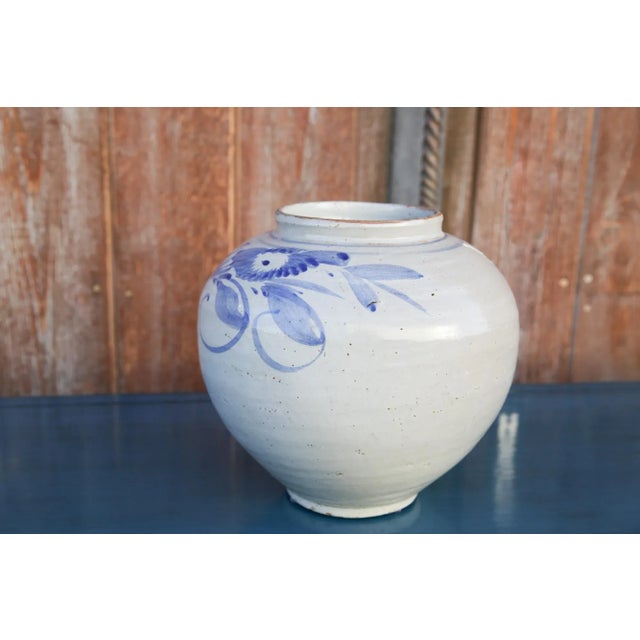 1930s Blue and White Asian Glazed Pot For Sale - Image 4 of 8