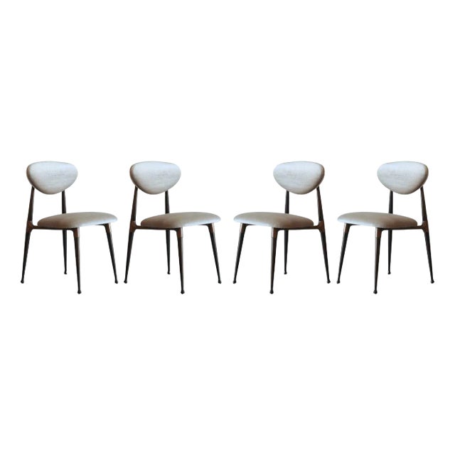 Set of Four Dining Chairs in Chenille and Bronze by Dan Johnson, C. 1950s For Sale