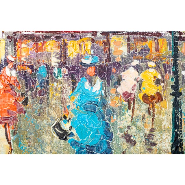 Vintage Parisian Boulevard Oil Painting by Rocco in Ornate Gilt Frame For Sale - Image 4 of 16