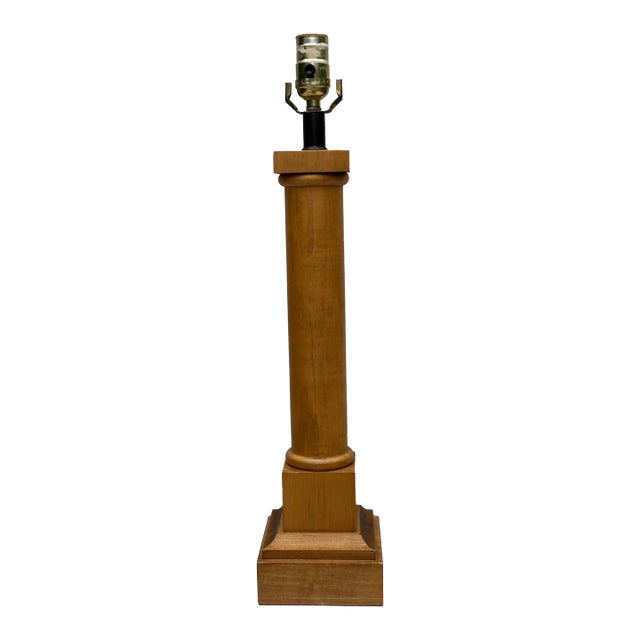 Vintage Traditional Pine Wood Column Lamp For Sale
