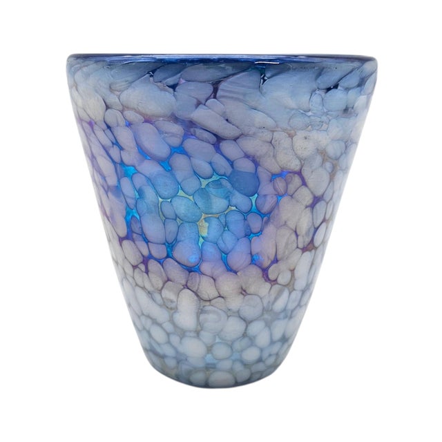Set of Four Hand-Blown Frit Glass Tumblers in Blue and White For Sale - Image 13 of 14