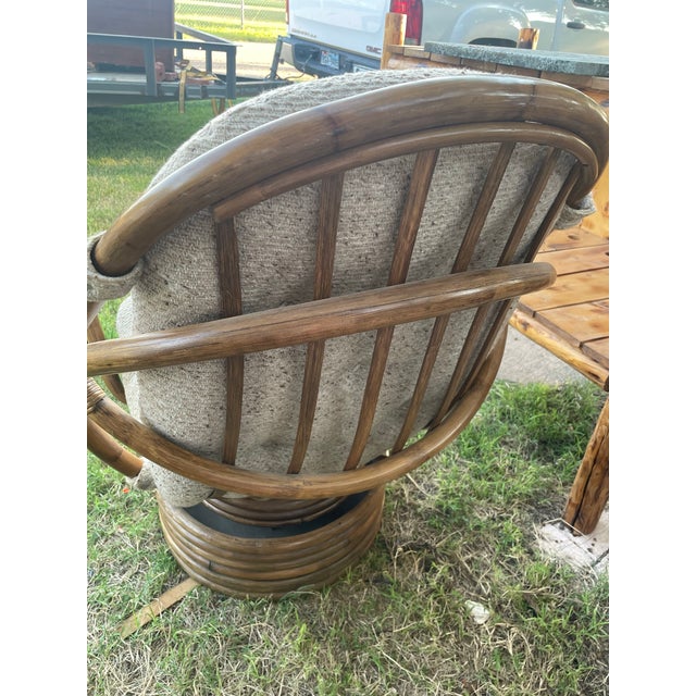 Mid 20th Century Mid Century Boho Rattan Swivel Rocker With Pad For Sale - Image 4 of 4