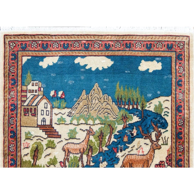 Blue Early 20th Century Persian Pictorial Tabriz Rug For Sale - Image 8 of 15