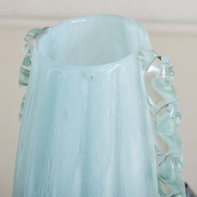 Italian Ice Blue Murano Glass Vase with Wave Appliqué, 1950s For Sale In Chicago - Image 6 of 7