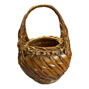 Antique Japanese Woven Bamboo Ikebana Basket 15" H