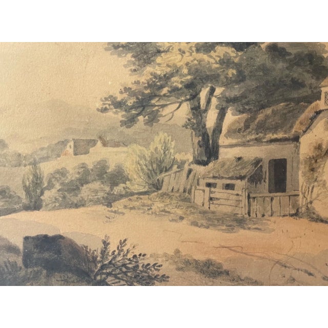 Antique 19th Century Landscape Farm Village Realism Watercolor Painting Country For Sale - Image 11 of 12