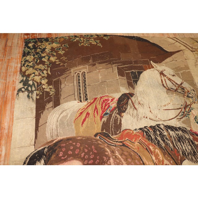 Early 20th Century Zabihi Collection English Needlepoint Horse Scene - 6'10" x 7'8" For Sale In New York - Image 6 of 12