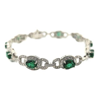 4.63 Ct Natural Emerald & Diamond Bracelet For Sale
