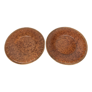 Faux Tortoise Plate Chargers With Wicker Edge - a Pair