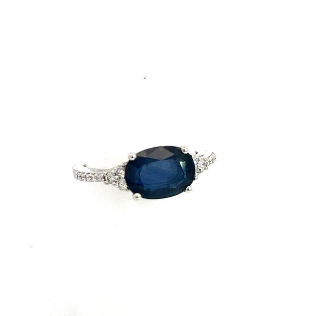 Traditional Natural Sapphire Diamond Ring Size 6.25 14k W Gold 2.86 TCW Certified, Size 9.25 For Sale - Image 3 of 11