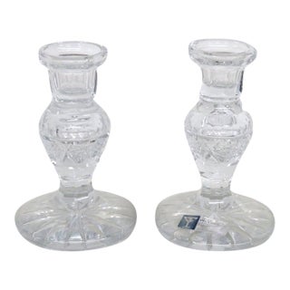 Clear Lead Crystal Candlestick Holders 2pc Pair Fan Cut Made in Yugoslavia 5172b For Sale