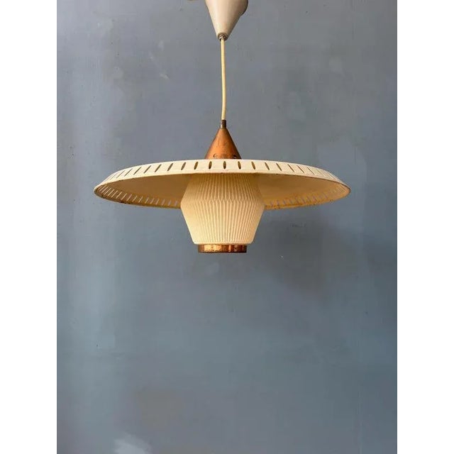 Vintage Enamel Opaline Glass Pendant Lamp from Louis Kalff For Sale - Image 8 of 11