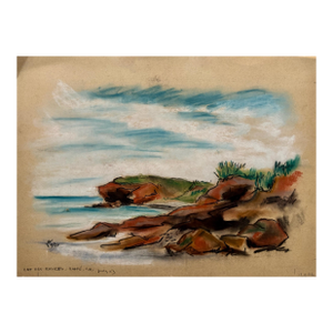 Henry Emil Salloch Original Watercolor on Paper Cap Des Rosiers, Gaspé Pq. 1957.