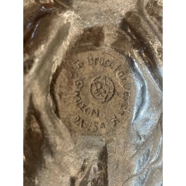 1970s Vintage Pewter Cabbage Leaf Serving Bowl Majolica Style Bruce Fox Wilton For Sale - Image 5 of 6