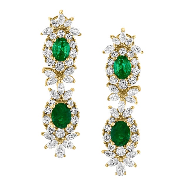 Modern Gia Cert Natural Zambian Emerald & 95 Ct Diamond 4 Piece Set 18 Kt Yellow Gold For Sale - Image 3 of 8