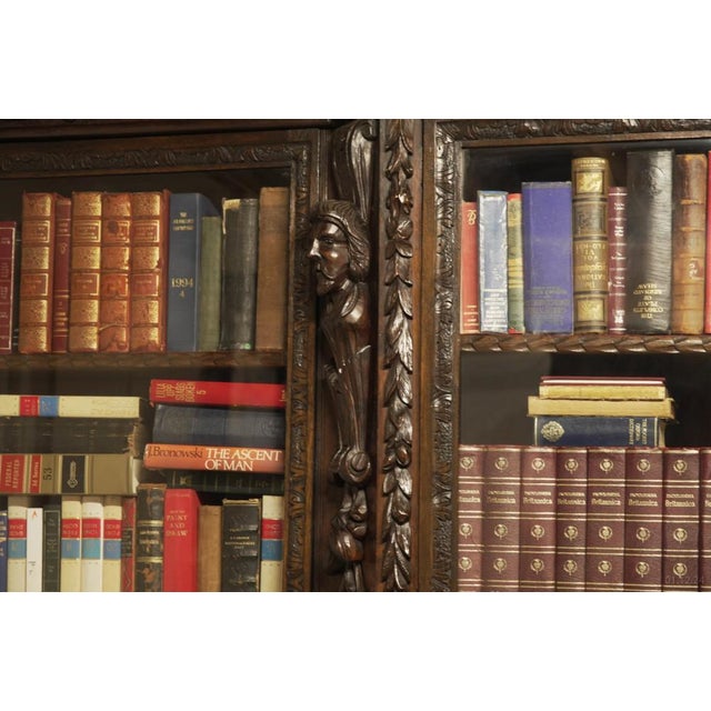 Victorian Carved Oak Breakfront Bookcase, 1870s For Sale - Image 15 of 18