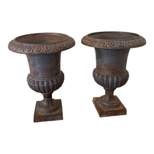 Small Miniature Antique Cast Iron Urn Planter ~ a Pair