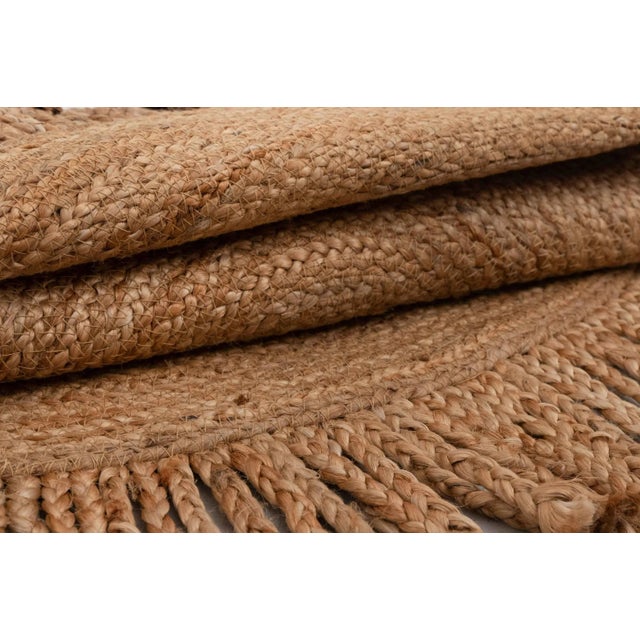 Textile Natural Jute Rug With Fringes Round Hand Made Braided Boho Style Rug 9 Foot For Sale - Image 7 of 8