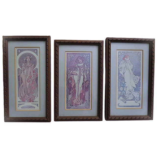 Art Nouveau Set of 9 Alphonse Mucha Portrait Prints Framed Art Nouveau For Sale - Image 3 of 6