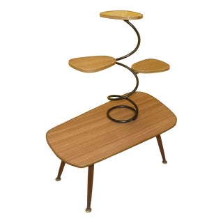 Plant Etagere in Teak Look Resopal with Metal Spiral, 1960s For Sale