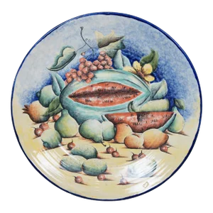 Late 20th Century Polychrome Ceramic Painted Mexican Majolica Art Pottery Wall Plate Charger