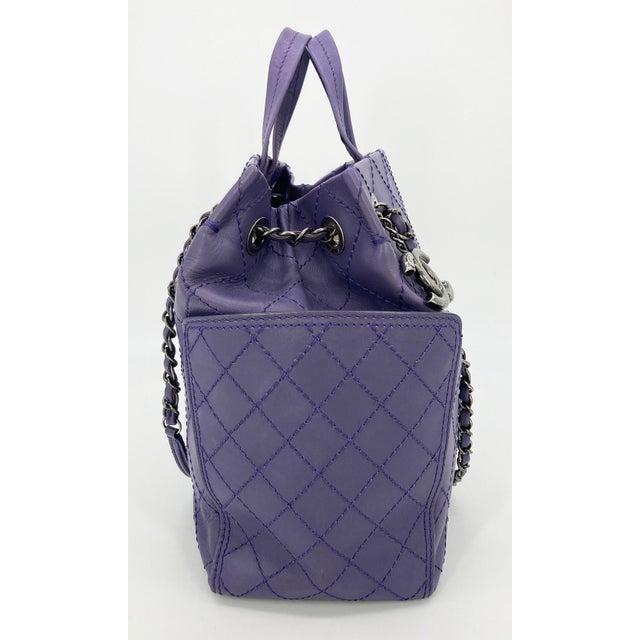 Chanel Chanel Purple Leather Top Stitch CC Pocket Tote For Sale - Image 4 of 6