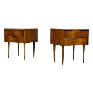Edmond J Spence, Swedish Modern, Maple, Rare Wave Nightstands, 1950s, A Pair For Sale